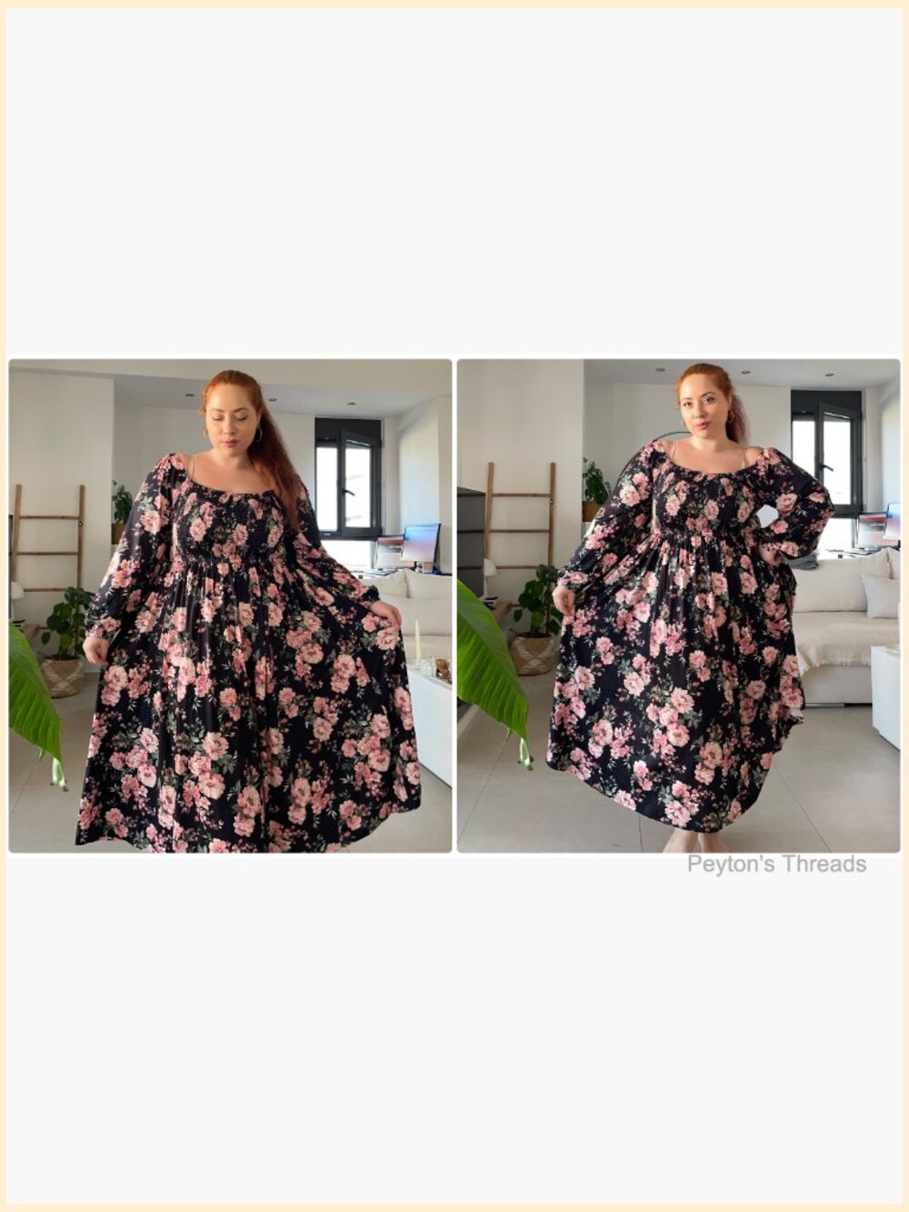 Plus Size Square Neck Long Sleeve Smocked Maxi Dress with Pockets - Picture 7 of 7